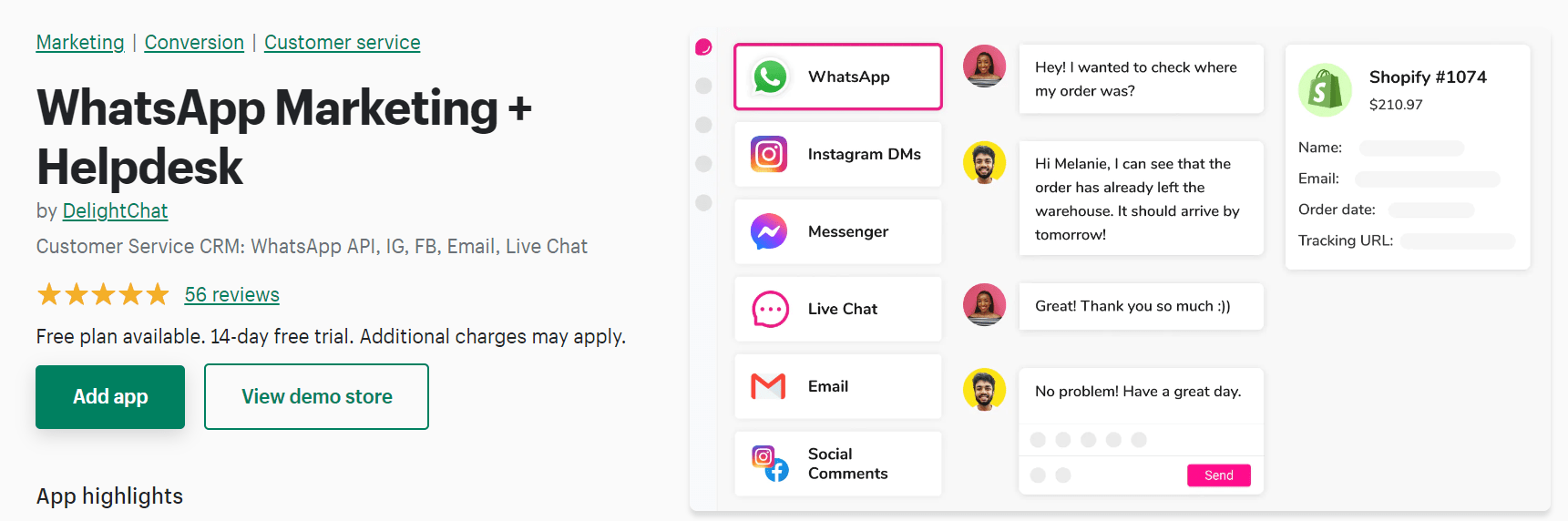 aplicación de soporte de chat
