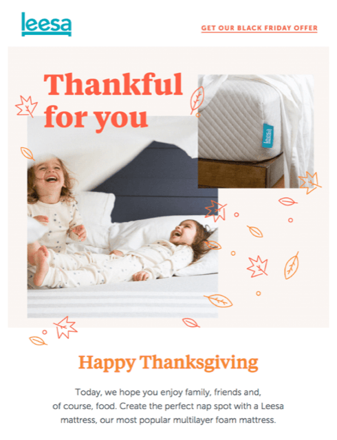 Contoh email Thanksgiving Leesa.com