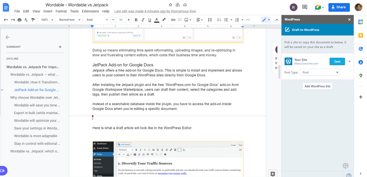 Utilizarea suplimentului WordPress.com în Google Docs
