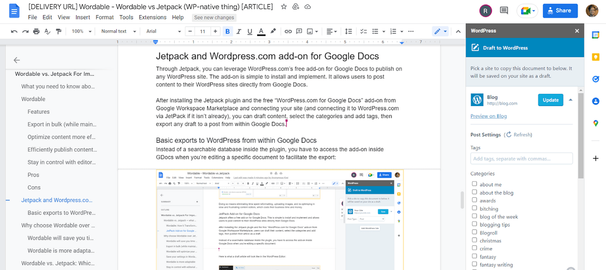 Actualizați schița în WordPress prin suplimentul Google Docs