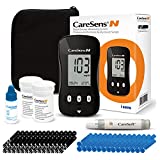CareSens N ชุดตรวจน้ำตาลในเลือดพร้อมแถบทดสอบน้ำตาลในเลือด 100 ชิ้น, มีดหมอ 100 ชิ้น, เครื่องวัดกลูโคสในเลือด 1 ชิ้น, อุปกรณ์กรีด 1 ชิ้น, กล่องเดินทางสำหรับชุดทดสอบโรคเบาหวาน (ชุด Glucometer เข้ารหัสอัตโนมัติพร้อมโซลูชันควบคุม 1 ชิ้น)