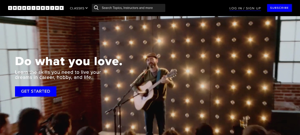 ภาพหน้าจอหน้าแรกของแพลตฟอร์มหลักสูตร creativelive