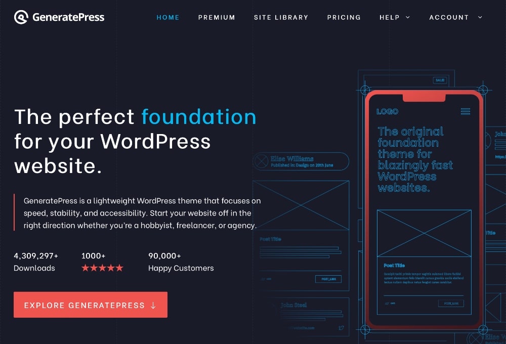 GeneratePress ภาพหน้าจอของหน้าแรกของธีม WordPress