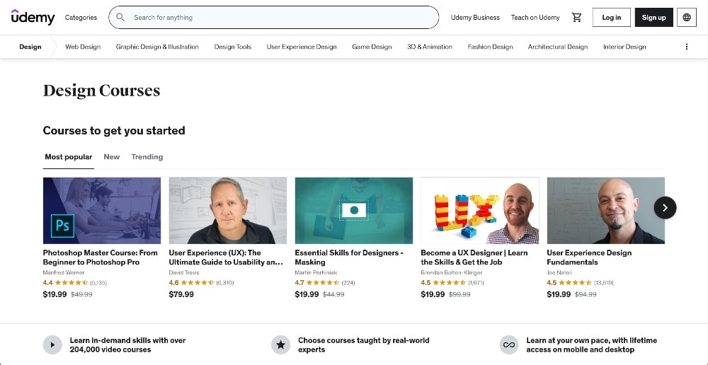 ภาพหน้าจอหน้าแรกของแพลตฟอร์มหลักสูตร udemy