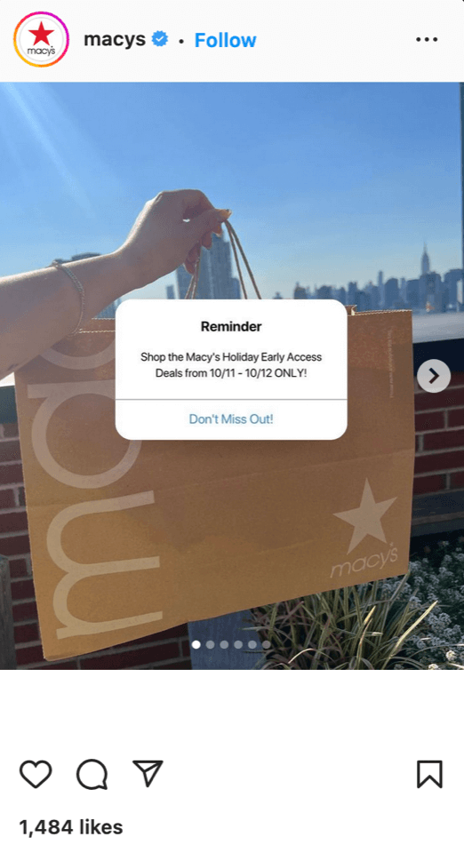 Publicité sur les réseaux sociaux de Macy sur Instagram