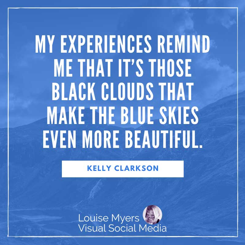 grafik biru dengan kutipan mengatakan awan hitam membuat langit biru lebih indah.