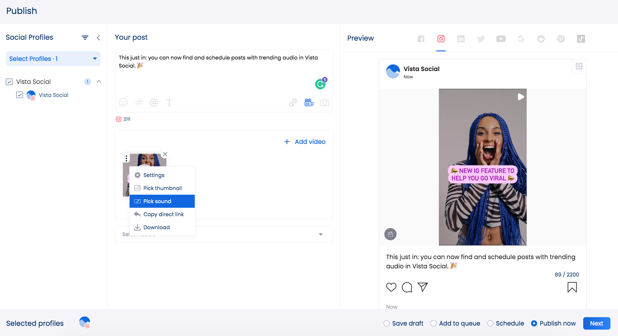 I migliori strumenti di pianificazione di Instagram Reels sono Vista Social