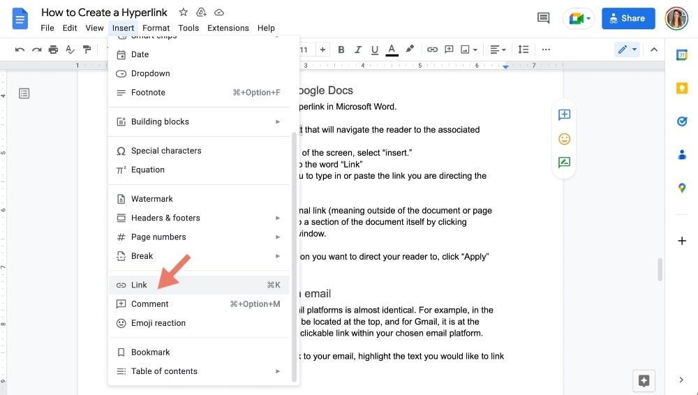 cum să creați un hyperlink în exemplul Google Docs
