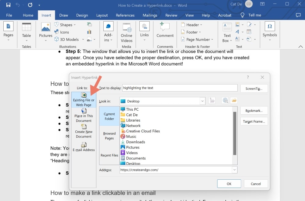 faceți un hyperlink în Microsoft Word