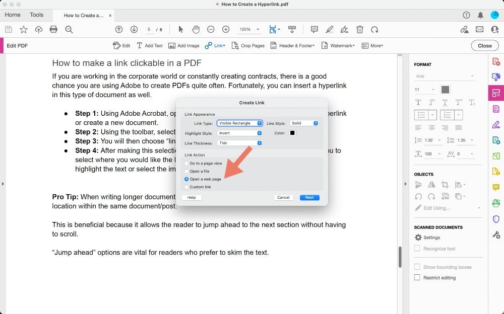 faceți un hyperlink în Adobe Acrobat