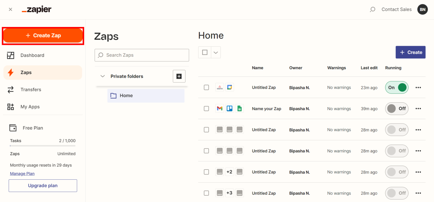 การสร้างสูตรการทำงานอัตโนมัติใหม่บน Zapier