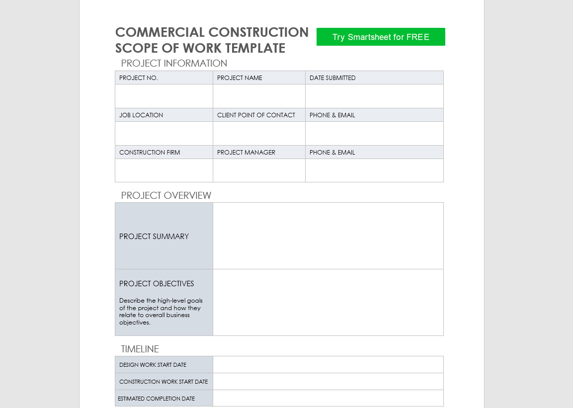 작업 템플릿의 Smartsheet 범위