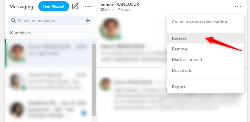 Linkedin arşiv mesajını geri yükle
