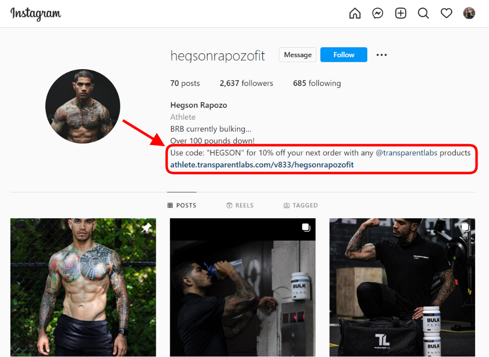 Screenshot taken on the official Hegson Rapozo Instagram account