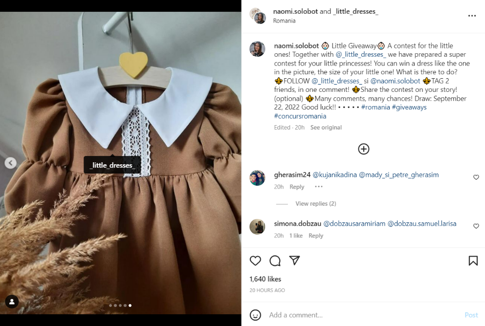 Screenshot taken on the official Naomi Solobot Instagram account