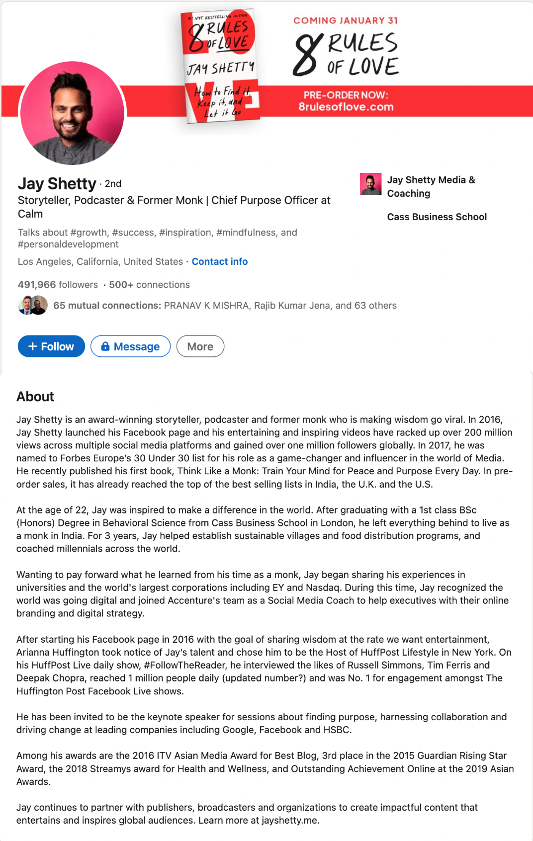 Ejemplo de biografía de LinkedIn