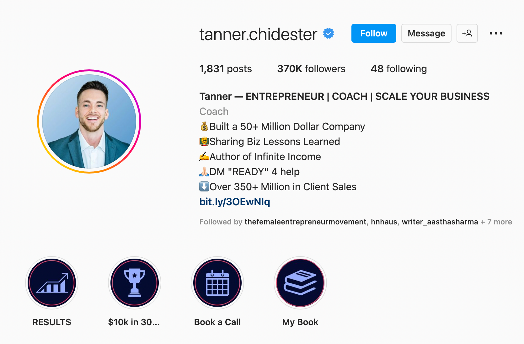 Ejemplo de biografía personal de Instagram