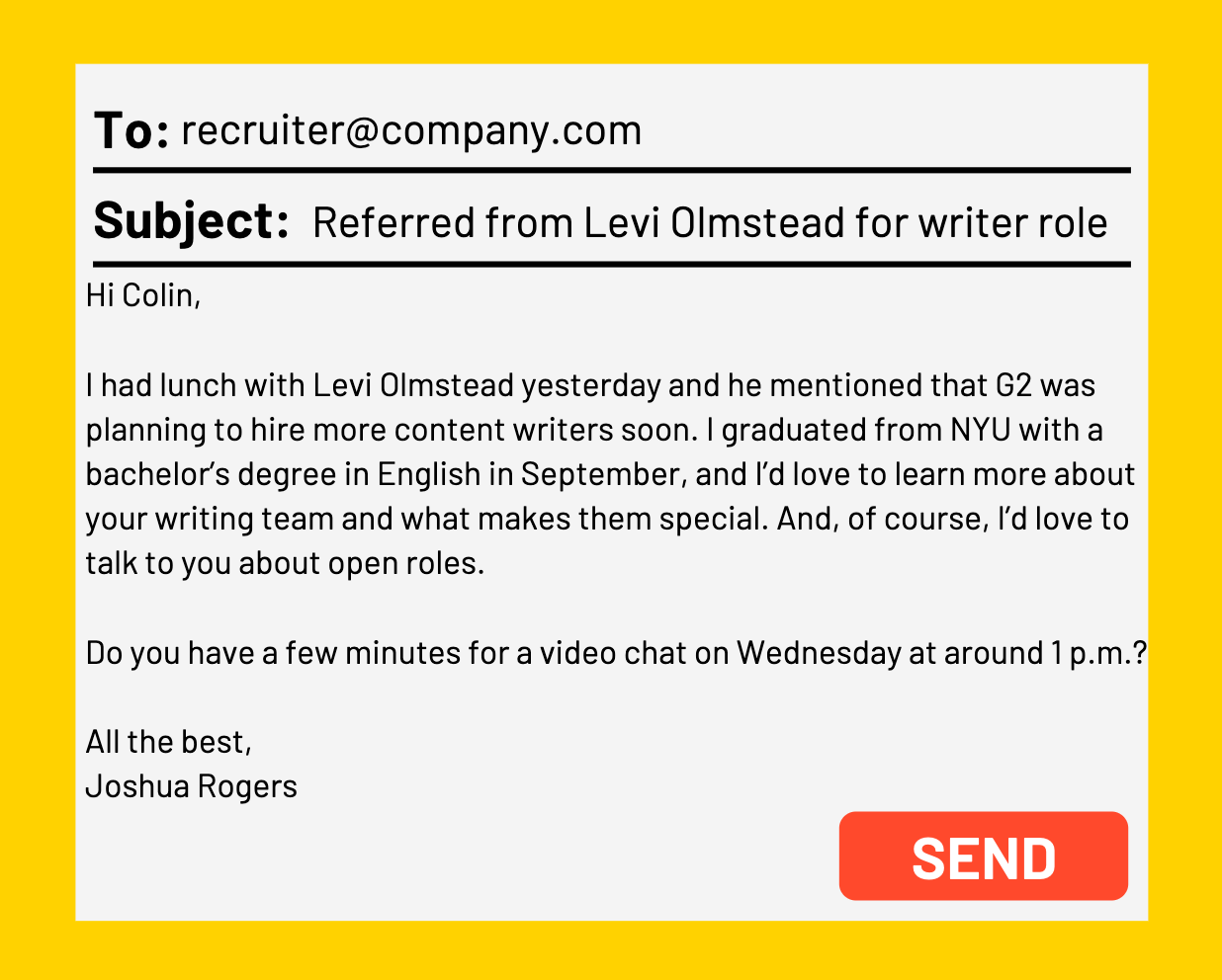 Șablon de e-mail pentru recrutor de recomandare