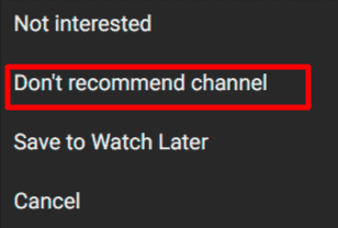 Использование функции отмены рекомендаций для блокировки канала на YouTube