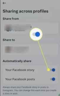 Vá para o compartilhamento entre perfis para desconectar o Facebook do Instagram