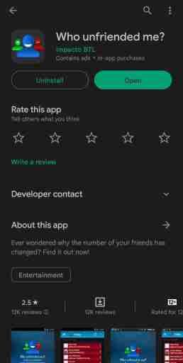 Instale la aplicación Who Unfriended Me desde Play Store para Who Unfriended Me en Facebook