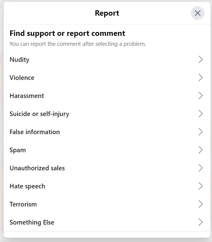 facebook'a bir yorumu şikayet et