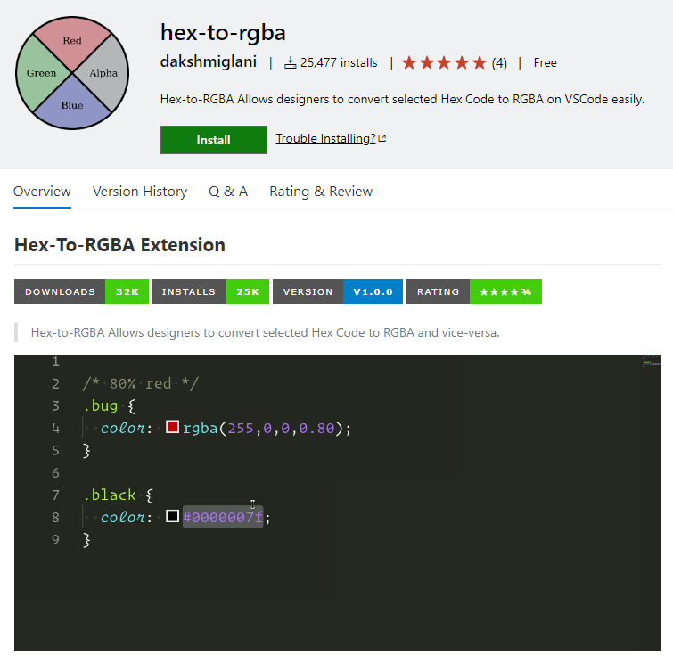 Hex เป็น RGBA ใน VisualStudio