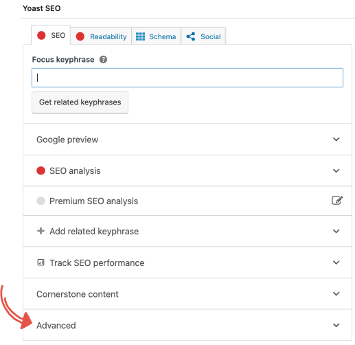 selecione 'avançado' no plug-in yoast seo para não indexar uma página