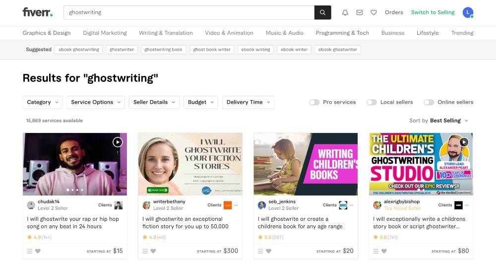 hasil fiverr untuk ghostwriting