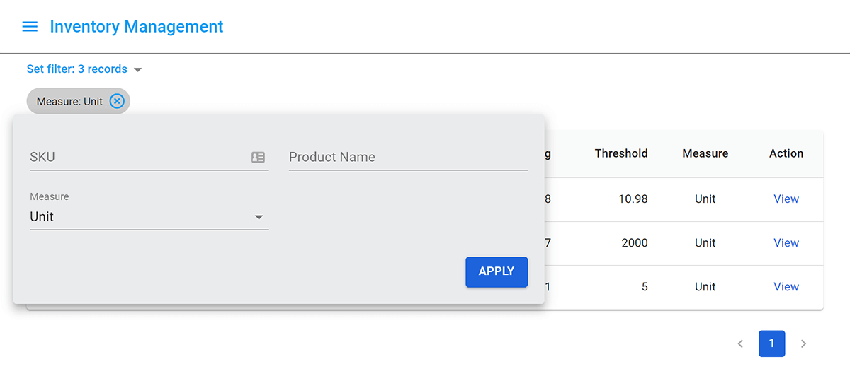 filtru PWA de gestionare a inventarului magento
