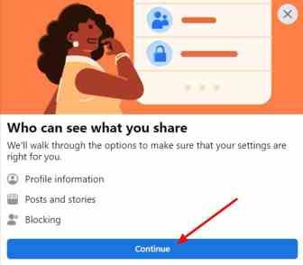 Drücken Sie die Schaltfläche „Weiter“, um die Freundesliste auf fb privat zu machen