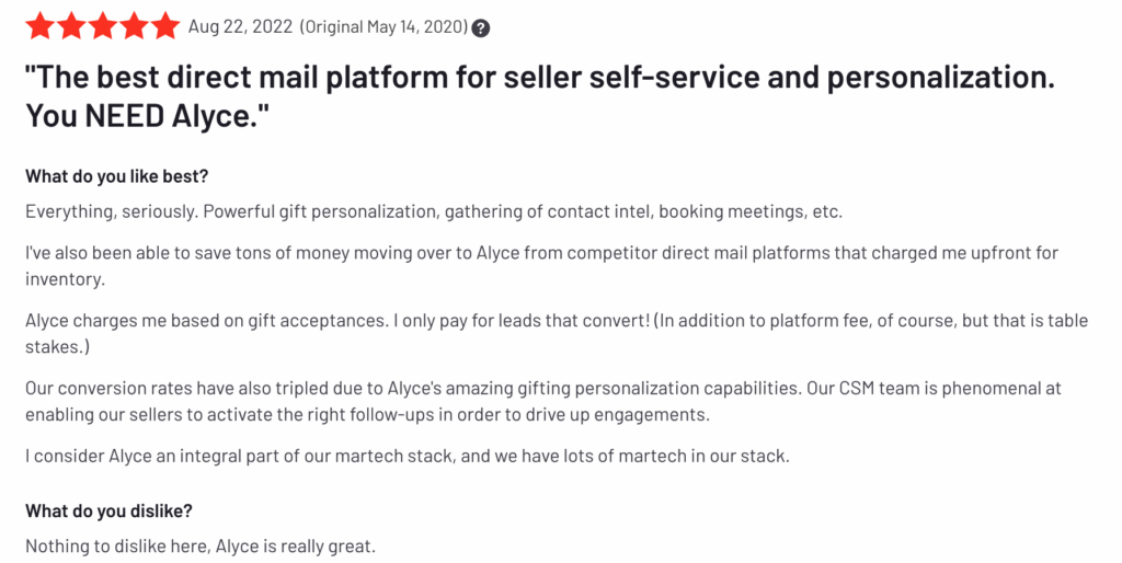 Przegląd platformy poczty bezpośredniej: Alyce to najlepsza platforma poczty bezpośredniej