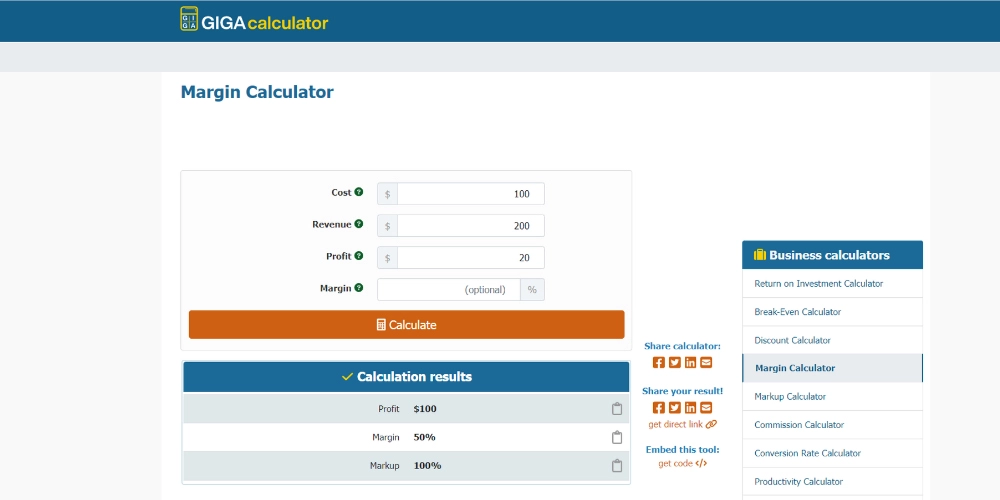 Calculatorul de marjă al lui GIGAcalculator