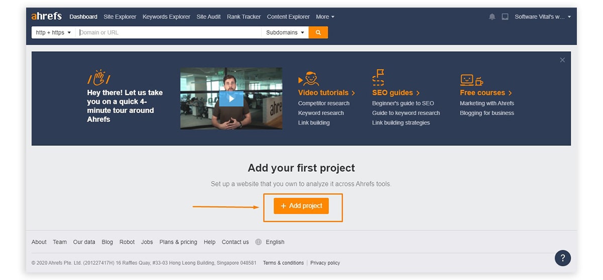 ahrefs ajouter un projet