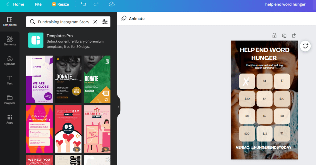 Venmo bağış toplama şablonu