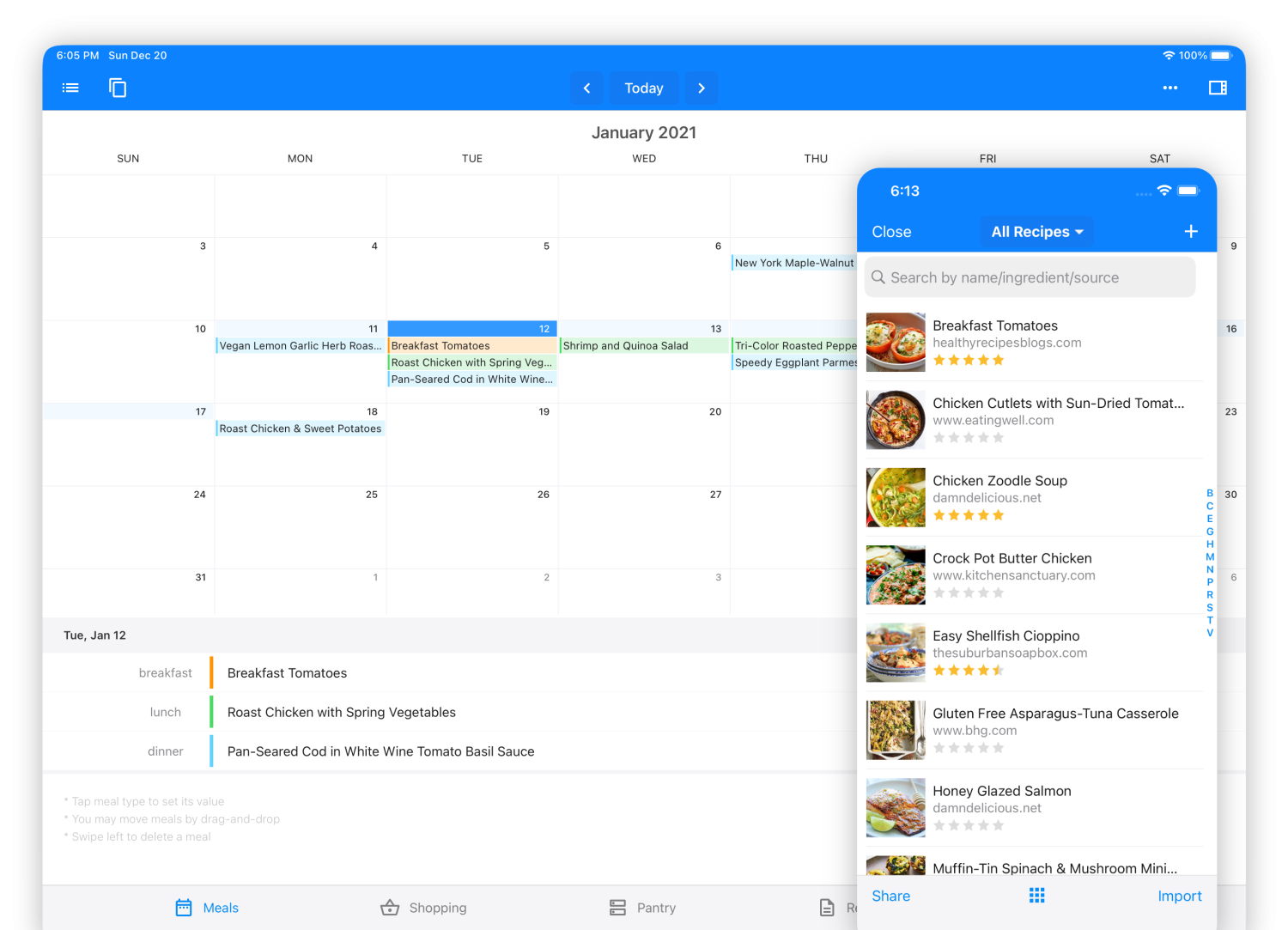 applications de planification de repas