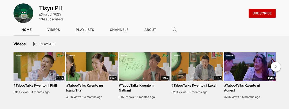 Tisyu 菲律宾 youtube 页面