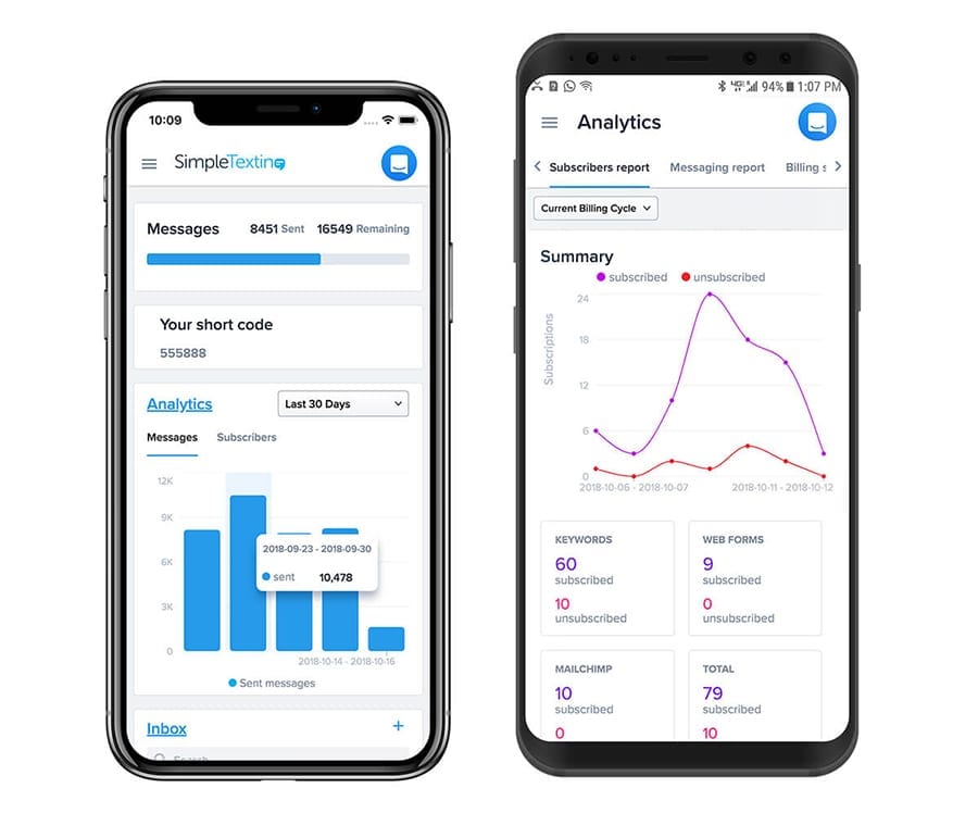 Android için SimpleTexting mobil SMS uygulaması