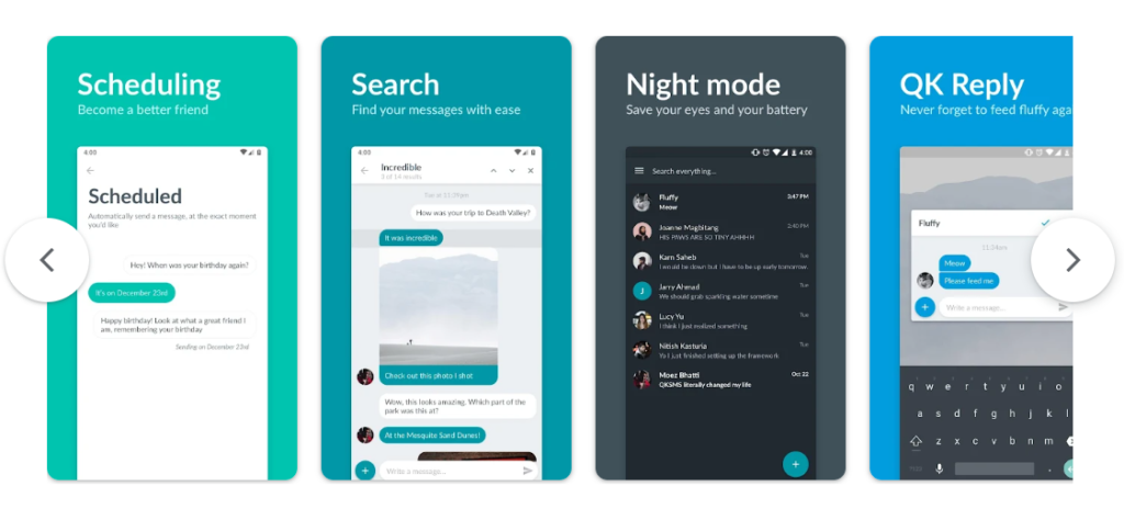 QKSMS mobil SMS uygulaması ekran görüntüleri
