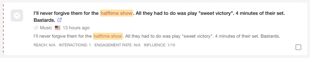 Mediatoolkit'te potansiyel olarak olumsuz duygu izleyiciden bahsetme