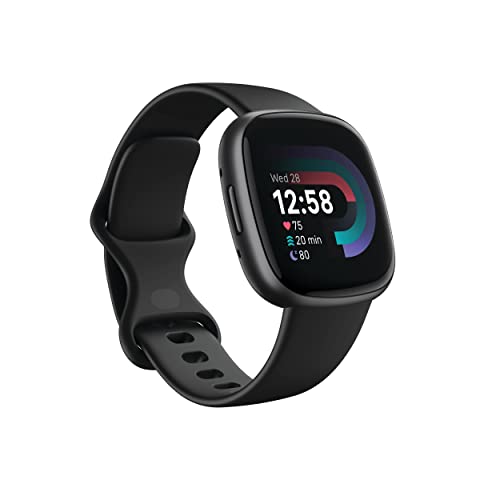 Fitbit Versa 4 피트니스 스마트워치, 일일 컨디션, GPS, 24/7 심박수, 40가지 이상의 운동 모드, 수면 추적 등, 블랙/그래파이트, 원 사이즈(S 및 L 밴드 포함)