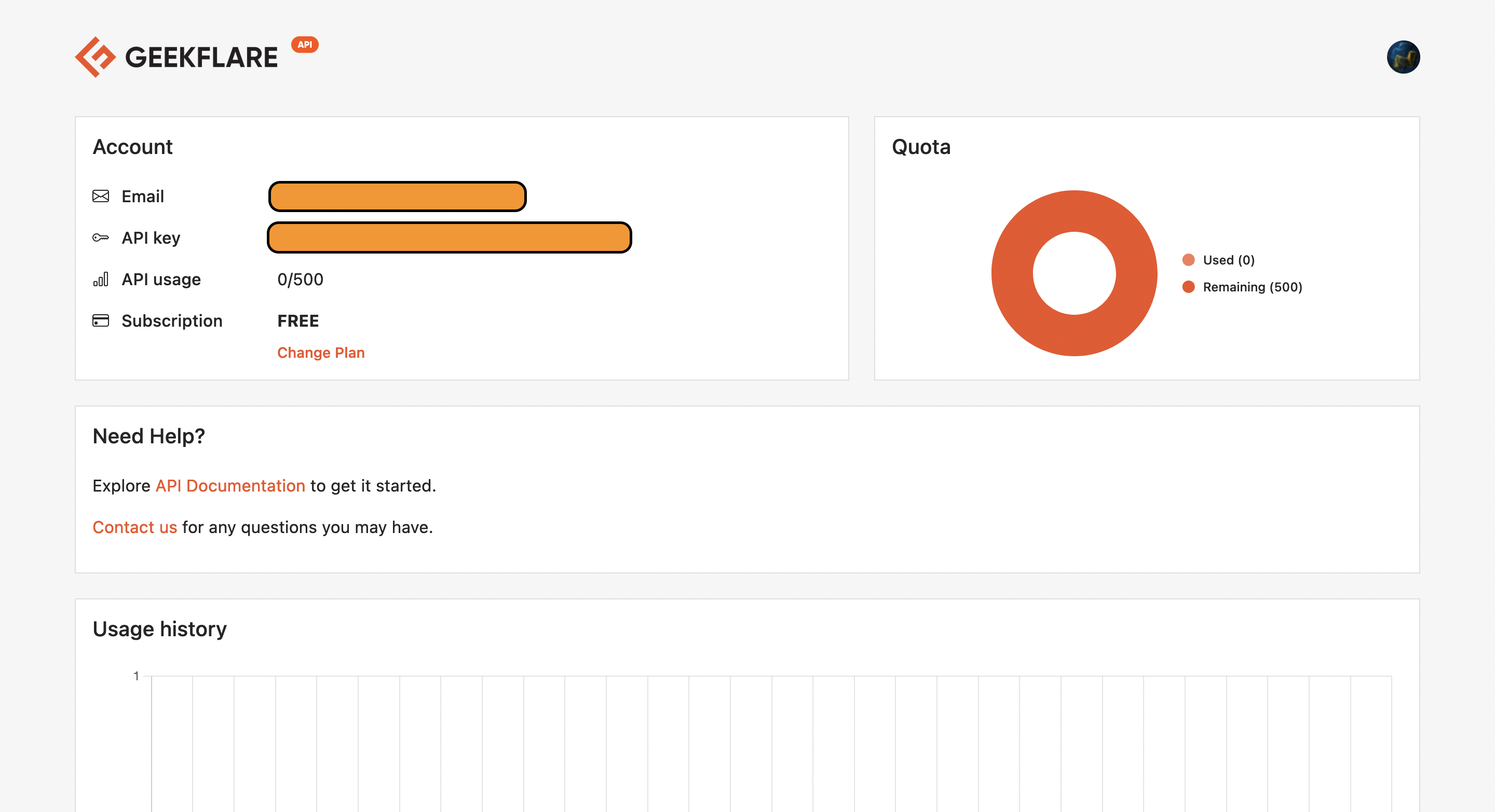 Панель API Geekflare