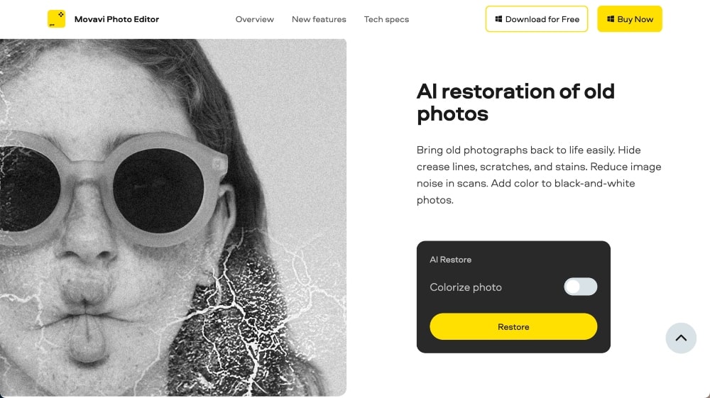 Función de restauración de fotos de Movavi