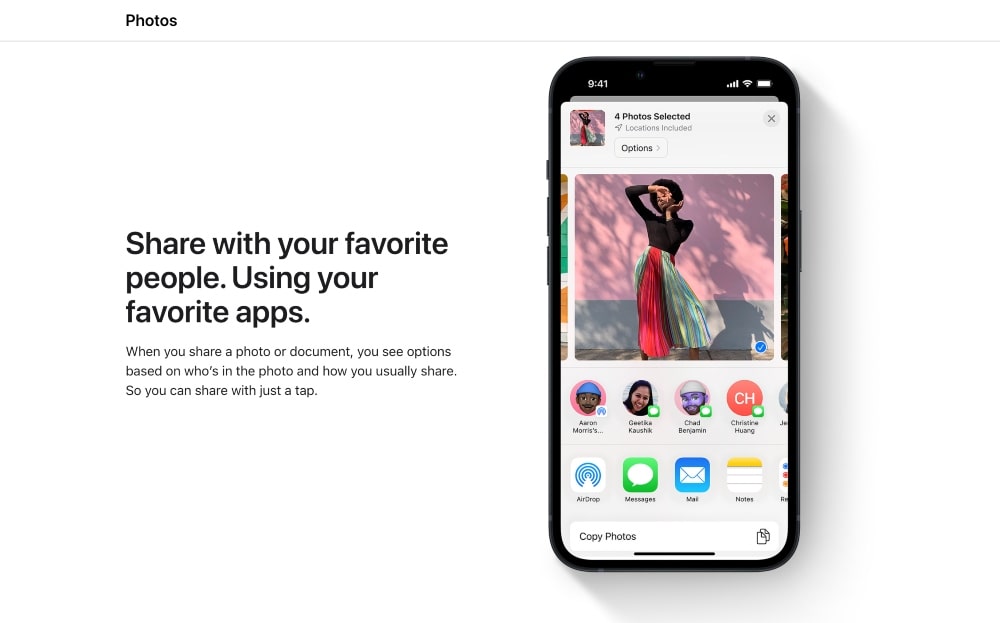 Funciones para compartir fotos de Apple