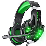 PS4 PC Xbox One PS5 컨트롤러용 BENGOO G9000 스테레오 게임용 헤드셋, 마이크가 장착된 소음 차단 오버 이어 헤드폰, LED 조명, 베이스 서라운드, 노트북 Mac용 소프트 메모리 귀마개 - 녹색