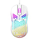 蜂窩有線遊戲鼠標，RGB 背光和 7200 可調 DPI，符合人體工程學的輕型 USB 電腦鼠標，帶高精度傳感器，適用於 Windows PC 和筆記本電腦遊戲玩家（白色）