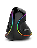 DeLUX 人體工學鼠標，帶 6 個按鈕的有線大型 RGB 垂直鼠標，可拆卸腕托，4000DPI 和板載軟件減少手部疲勞，適用於腕管（M618Plus RGB-黑色）