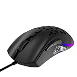 有線超輕拖動點擊 PC 遊戲鼠標，帶側鍵 RGB 背光蜂巢，重量可調，額外的可互換背板，12,000 DPI 光學傳感器可編程，適用於 Windows PC 遊戲玩家