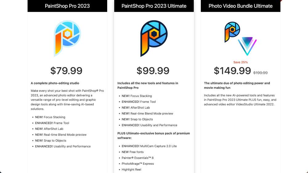 Corel PaintShop Pro の価格プラン
