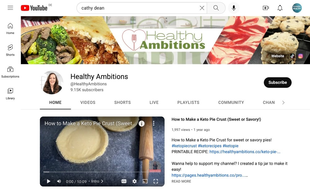 Healthy Ambitions YouTube チャンネルのブランディング